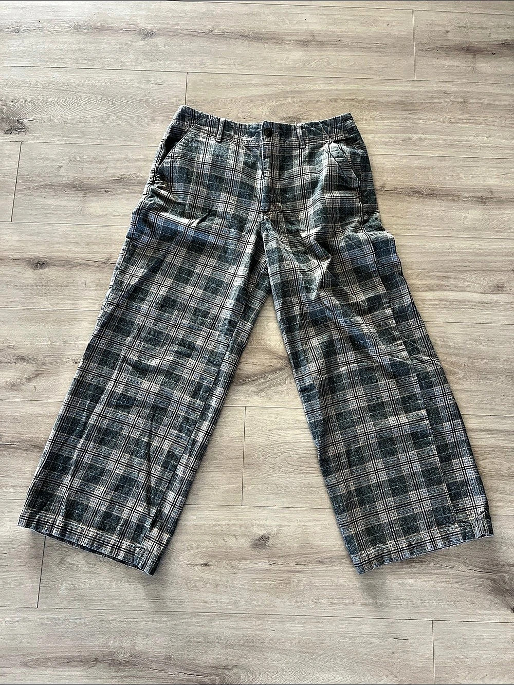 American Eagle Plaid Wide Leg Pants in Blue & Brown Size 12 Short